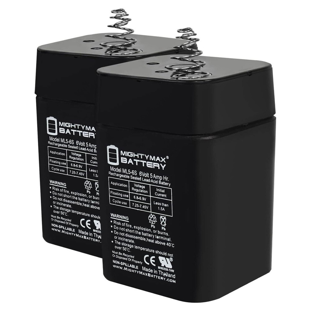 Mighty Max ML5-6S -6 Volt 5 AH, Spring S2 Terminal, Rechargeable – Pack of 2