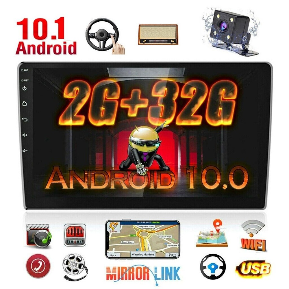 10.1” Double DIN Android 10.1 Bluetooth GPS Wifi Car Stereo Radio Backup Camera