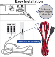 CB Radio Power Cord 3Pin Conector 16AWG Wire w/ 15A Fuse For Cobra Uniden Connex
