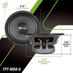 4x Timpano Audio TPT-MD8-8 Pro Audio Midrange Speaker 8 Inch 8 Ohm 2800w Package