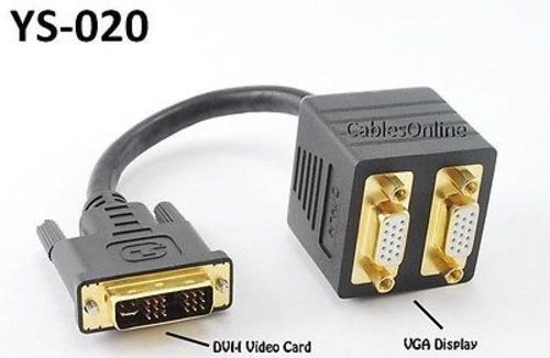 8″ DVI-I Male to Dual VGA Female Y-Splitter Adapter Cable, CablesOnline YS-020