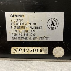 Gemini DM2000 2 Output VHF/UHF/FM 24DB Distribution Amplifier 50-900 MHz 117VA