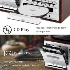 9 in 1 Vintage Record Player Bluetooth 3 Speed Turntable