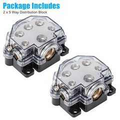 2pcs Durable ABS Plastic Covered Car Audio Power Block 1 Way In 5 Ways Out
