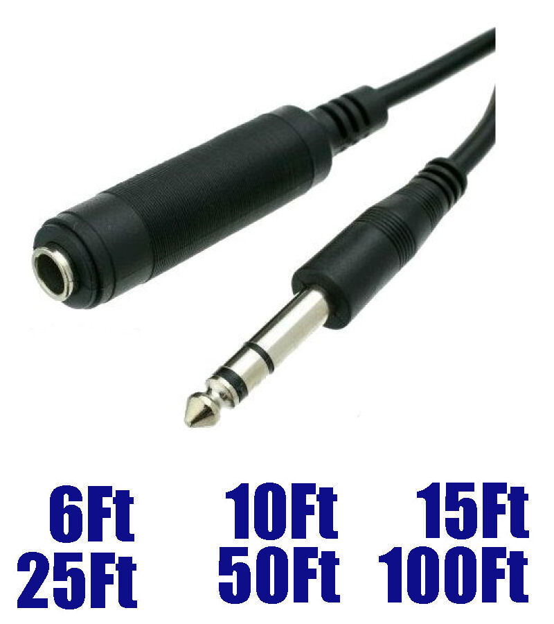 6FT – 100FT 6.35mm 1/4″ Stereo TRS Male to Female Guitar Audio Extension Cable