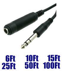 6FT – 100FT 6.35mm 1/4″ Stereo TRS Male to Female Guitar Audio Extension Cable