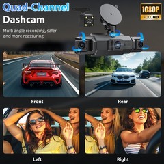 360 Degree View 4 Channel Dash Cam Front and Rear Inside Left Right, Dash Camera