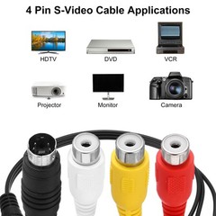 S Video Cable 0.8ft 4 Pin S-Video Male to 3 RCA Female Composite Converter