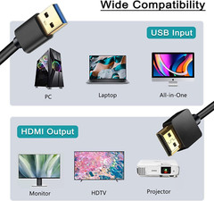 6.6FT USB to HDMI Adapter Cable, USB 3.0 to HDMI Male 1080P HD Monitor Display A