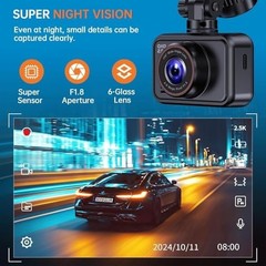 2.5K Dual Dash Cam Front & Rear, 2560P Mini Car Camera, Night Vision, G-Sensor,