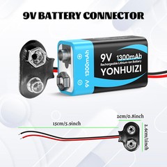 4 Pack 9V Block Rechargeable Batteries 6F 22 9 Volt 1300mAh for smoke detectors