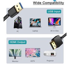 USB~HDMI Adapter Cable USB~HDMI Male~Male Cable HD 1080P Monitor Windows Only