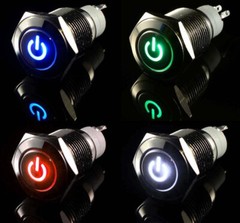 LED POWER ON/OFF Black/Stainless Steel Push Button Switch w/Harness US