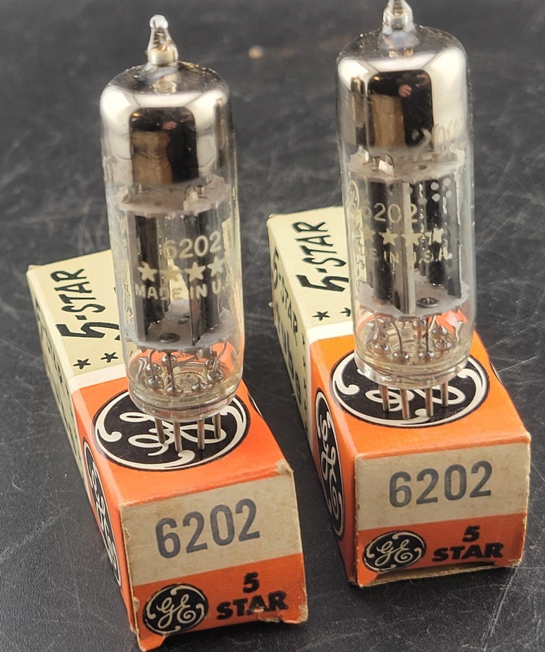 NOS Tested Pair 6202/6X4WA GE Five Star Audio Amplifier Rectifier Tubes