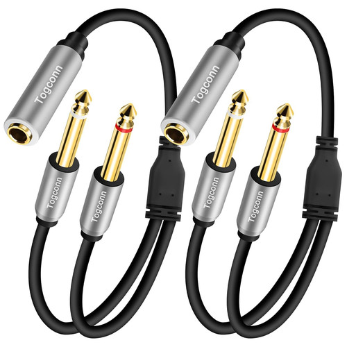 2-Pack 1/4 inch TRS Stereo 2 Pack, 6.35mm Female to Dual Male
