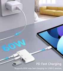 USB C to Adapter, 3 in 1 AUX C Adapter with 3.5mm Headphone White
