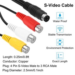 S Video Cable 0.8ft 4 Pin S-Video Male to 3 RCA Female Composite Converter