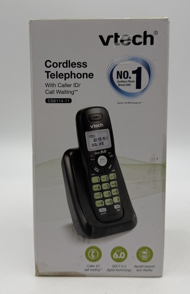 VTECH CS6114-11 DECT6.0 Cordless Phone with Caller ID/Call Waiting (Black) ~ New