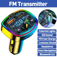 Bluetooth 5.0 Car Wireless FM Transmitter Adapter 2USB PD Charger AUX Hands-Free