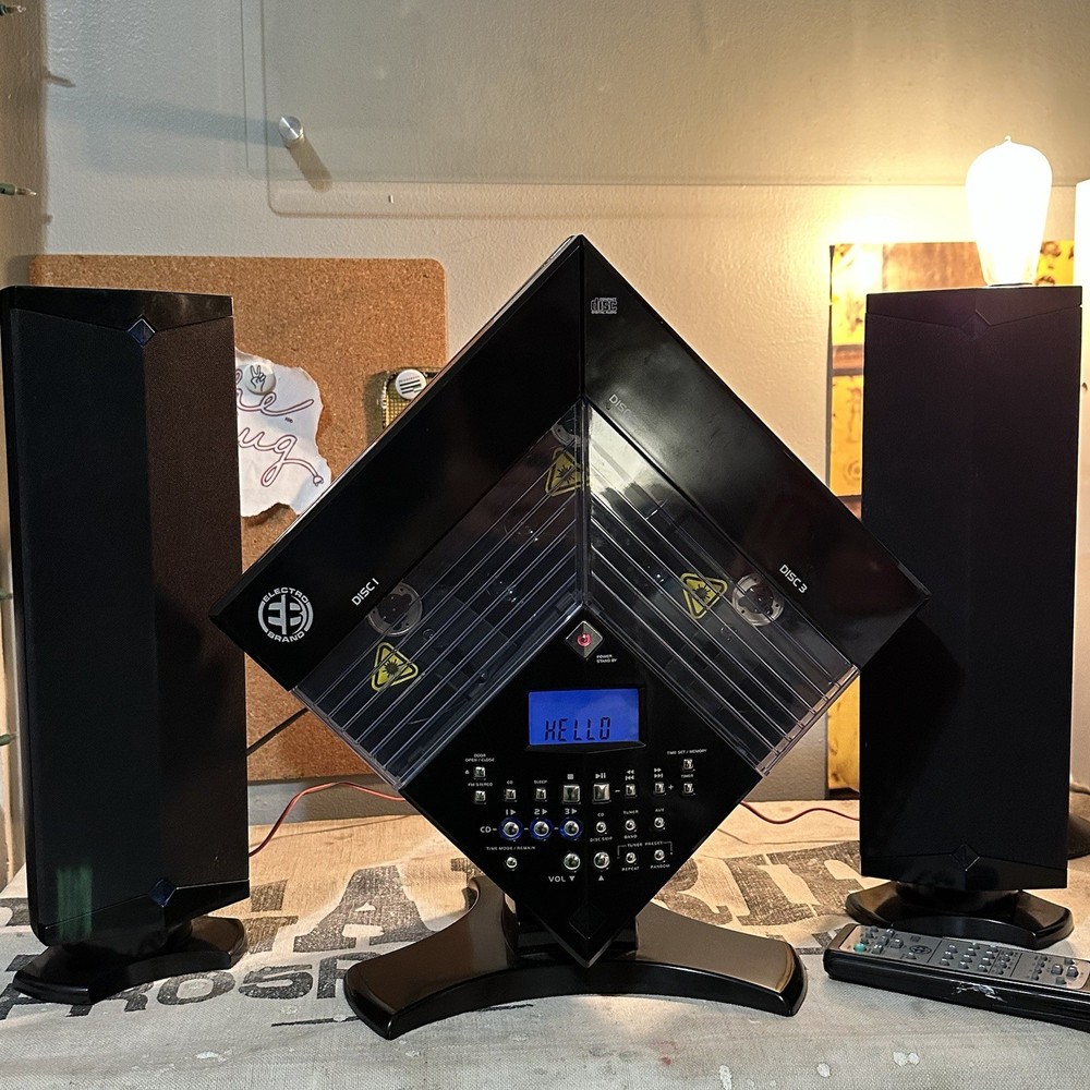 VTG Black & Blue Electro Brand 3 Disc CD / FM Standing Radio & Speakers Working