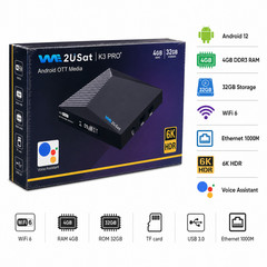 2026 WE2USAT K3 Pro+ Android 12 TV Box 6K WiFi 6 4GB/32GB Voice Remote V SEE