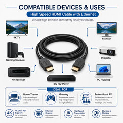 High Speed HDMI Cable with Ethernet – 1.5ft / 3ft / 6ft / 10ft / 15ft / 25ft