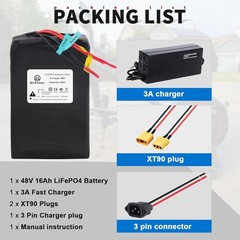 48V Ebike Battery Lithium LiFePO4 16Ah Batteries for Electric Bike Scooter Motor