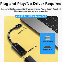 Mini DisplayPort to HDMI Adapter Cable 4K 1080P Mini DP to HDMI Black