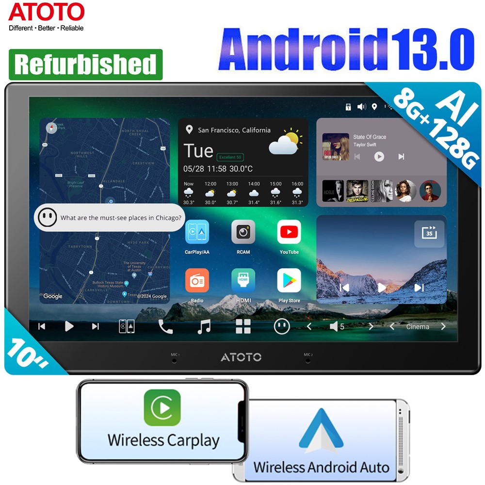 ATOTO X10 10.1″ Touchscreen Car Stereo Digital Media Receiver Android 13 8G+128G