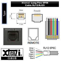 Xtenzi 6 Pin Flex Cable 15 FT Wire Remote Bass Knob For AudioControl Amplifier
