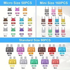 300Pcs Car Fuse Assortment Kit, 160 Mini Blade Fuses Automotive + 90 Standard**