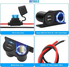 1PCS Dual USB Outlet Cigarette Lighter Socket Splitter with Blade Fuse, 12V 4.2A