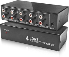 3.5mm Aux + RCA L/R Audio Splitter 1 in 4 Out Stereo Analog Black