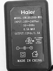 Haier Model:SW1201500-W01 12V Adapter AC/DC Charger