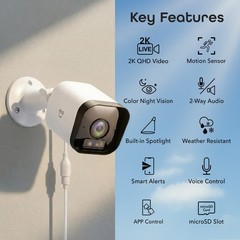 Geeni Hawk 3 Ultra 2K Wi-Fi Outdoor Cameras w Alexa Google Voice Control  2 Pack