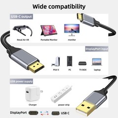 XinYaa DisplayPort to USB C Cable 6FT 4K60Hz with USB Cable Adapter,DP Male t…