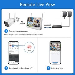 TMEZON 8MP 10CH WIFI NVR 12” Monitor Wireless Security Camera System Audio 500G
