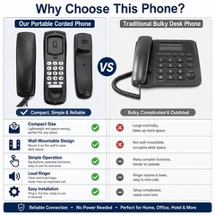 Corded Landline Telephone Black Desk Wall Mountable Phone Home Office Wired