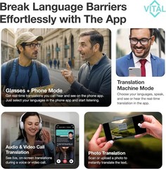 Vital Smart Glasses for Men AI Translation – Open-Ear Bluetooth 5.3 Audio, 130-L