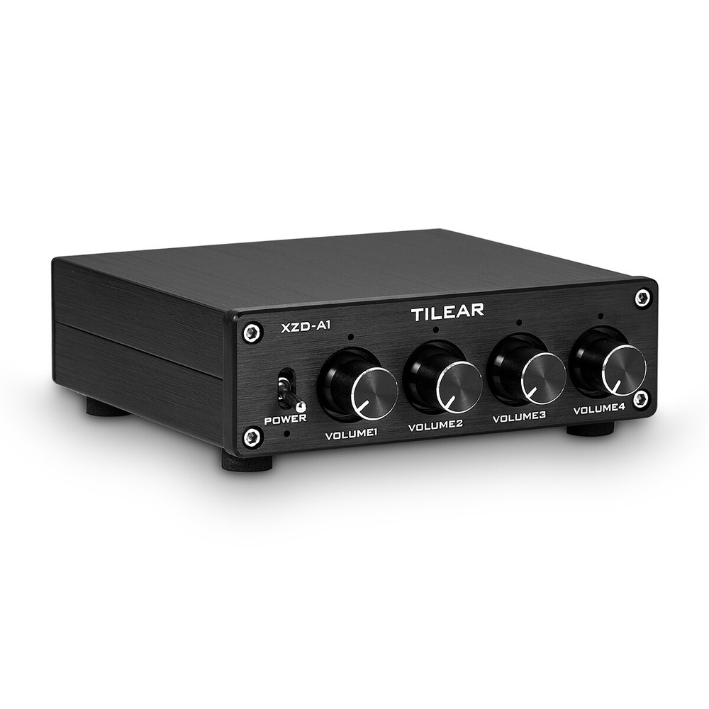 HiFi 4-way Stereo Audio Switcher Box Preamp Analog RCA Splitter w/Volume Control