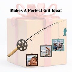 AZEZO Wood Fishing Pole Picture Frame – Three 4”x4” 4×4 inches, Multicolor