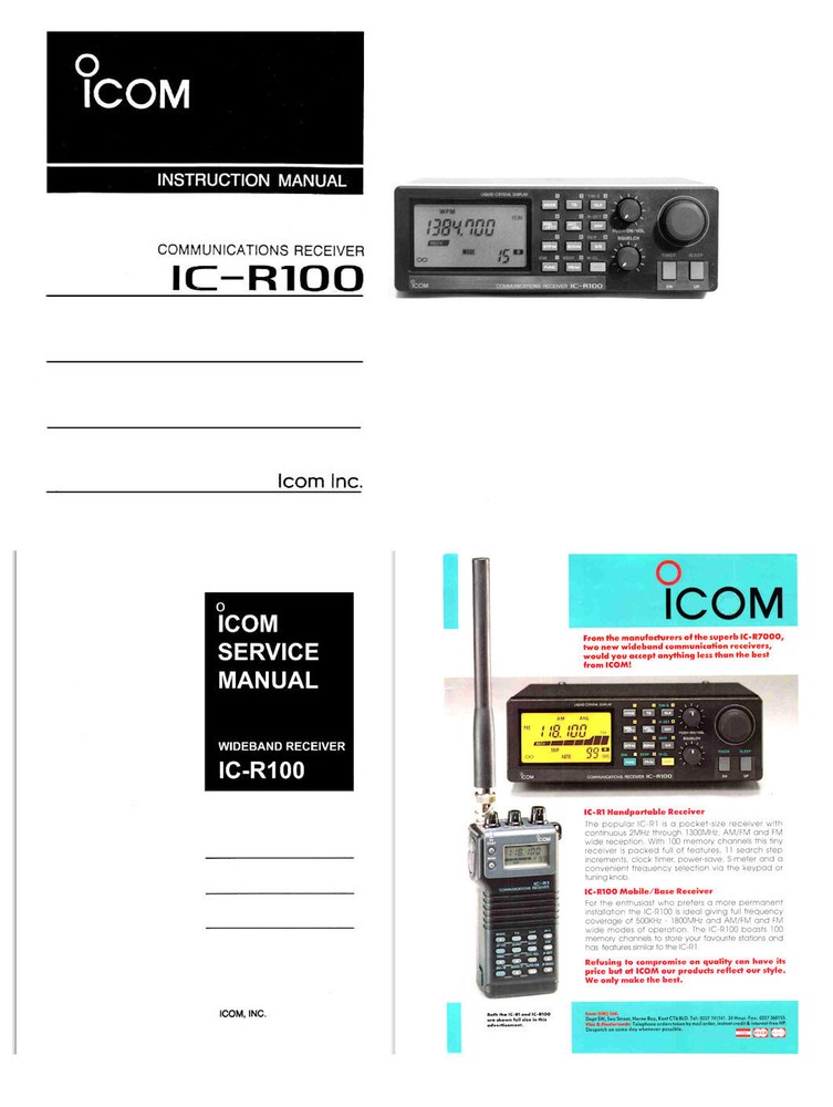 INSTRUCTION + SERVICE MANUALS + 11×17″ DIAGRAMS COLOR AD for ICOM IC-R100