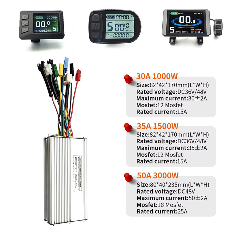 Ebike KT 30A-50A Square/Sine Wave Controller with Display for 1000W-3000W Motor
