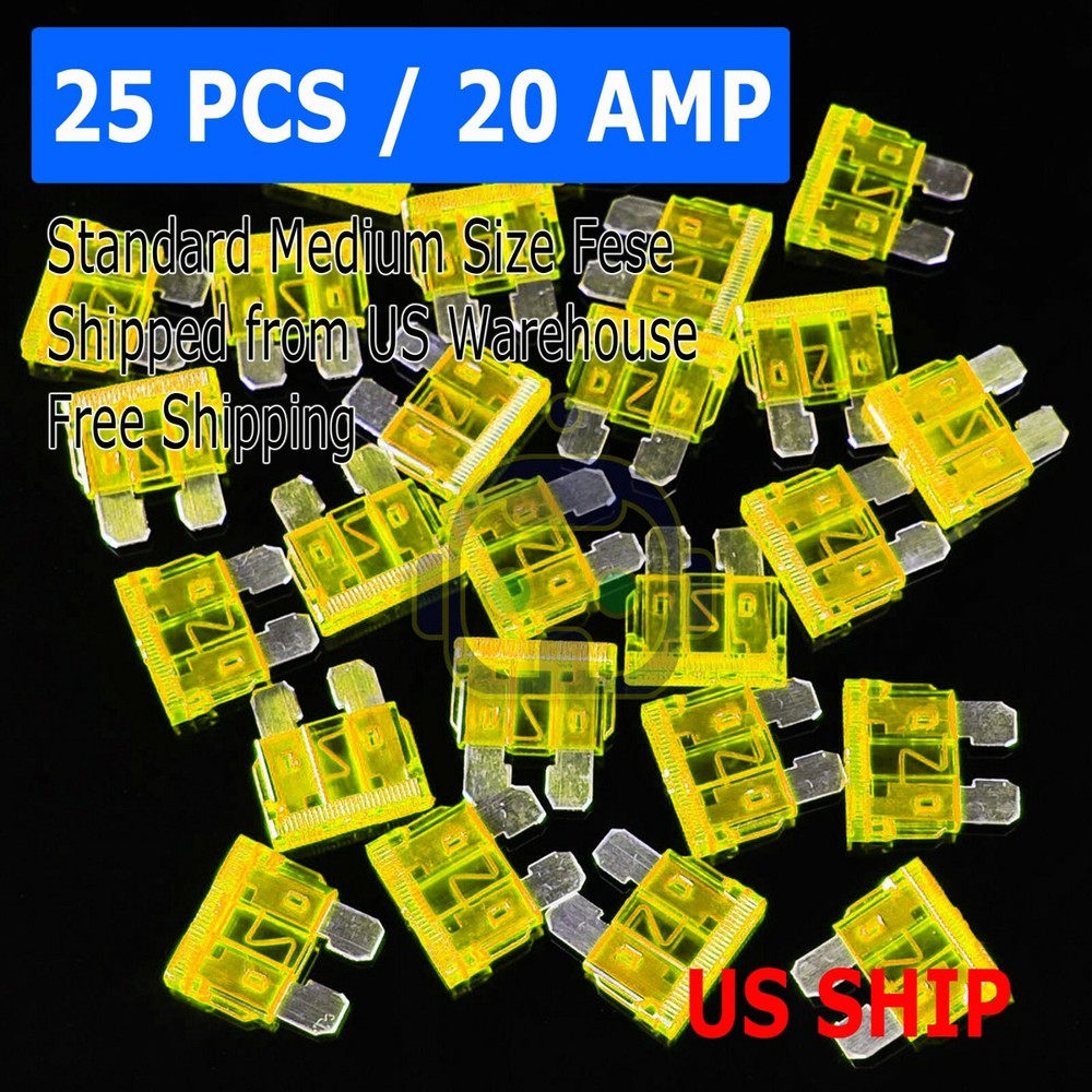 25 Pack 20 Amp ATC ATO Blade Fuse Kit Auto Car Boat Marine Truck Motorcycle 20A