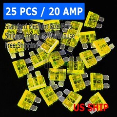 25 Pack 20 Amp ATC ATO Blade Fuse Kit Auto Car Boat Marine Truck Motorcycle 20A