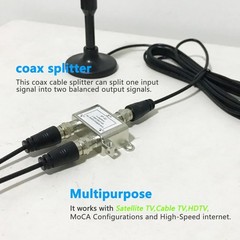 Coaxial Cable Splitter 2 Way, Coax Support 5-2400MHz, Digital Silver