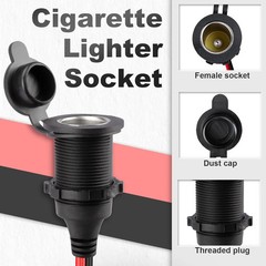 10 FT 12V Fixed Thread Power Outlet, 12V Female Cigarette Lighter Socket, 12 AWG