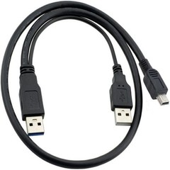 Dual two A type USB2.0 Male to Mini 5-Pin male Y Cable,for Hard Disk Drive Case