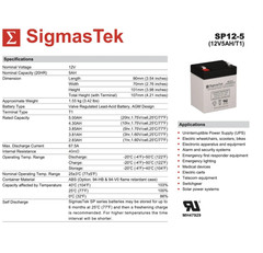 12V 5AH Battery Replacement for Mighty Max ML5-12 by SigmasTek