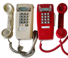 2 Cortelco 2554 Red & Ash Wall Phone Vintage Push Button Bell Ring Retro Mod USA
